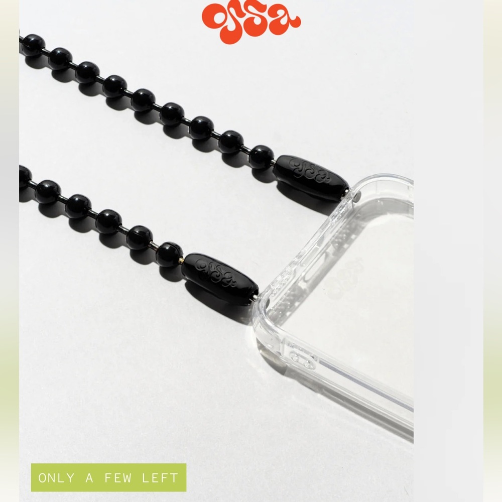OSSA NEW YORK Black Beaded Phone Case Strap